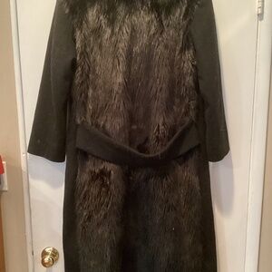 Michelle Mason Elegant Black Fur Coat wool faux fur NEW